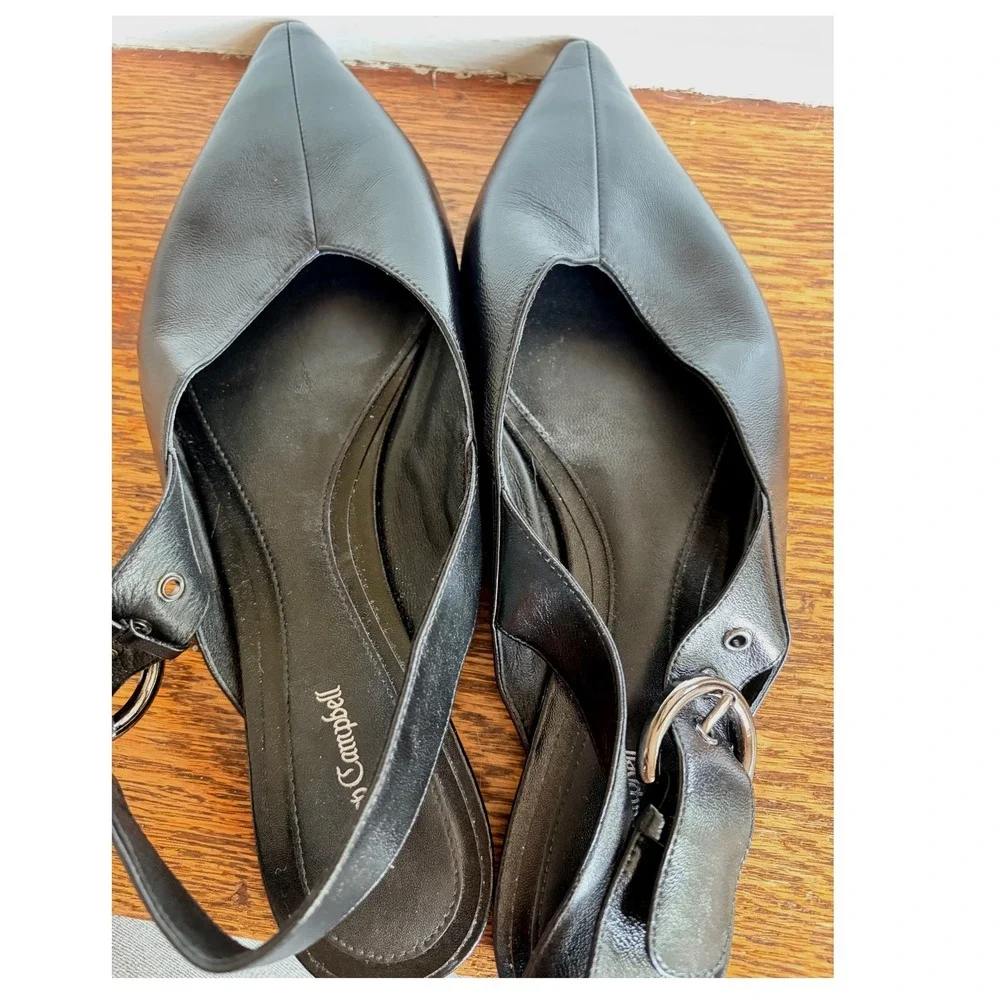 Jeffrey Campbell Scone Black Leather Pointed Toe Buckle Flats 11 Small Flaw